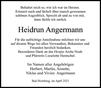 Traueranzeige von Heidrun Angermann von FNP