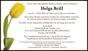 Traueranzeige von Helga Brill von FNP