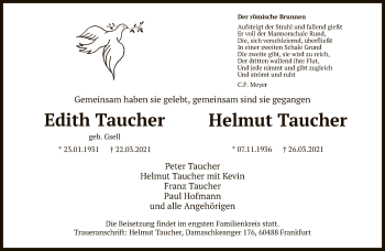 Traueranzeige von Helmut Taucher von FNP