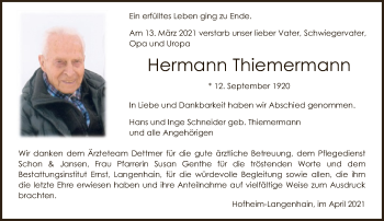 Traueranzeige von Hermann Thiemermann von FNP