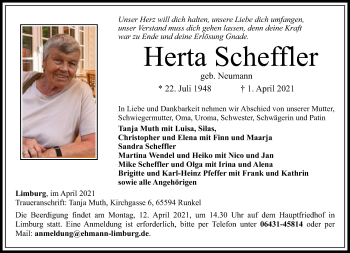 Traueranzeige von Herta Scheffler von FNP