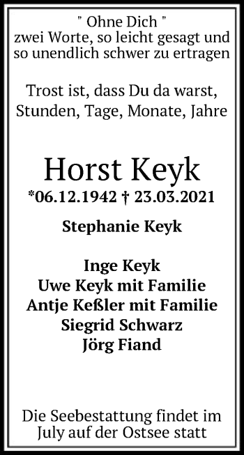 Traueranzeige von Horst Keyk von FNP