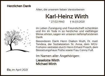 Traueranzeige von Karl-Heinz Wirth von FNP