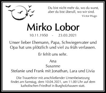 Traueranzeige von Mirko Lobor von FNP