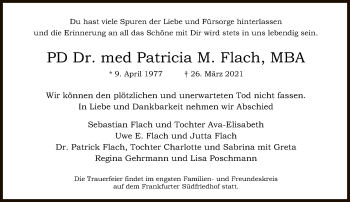 Traueranzeige von Patricia Flach von FNP