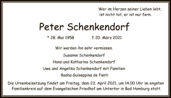 Traueranzeige von Peter Schenkendorf von FNP