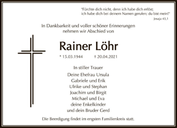 Traueranzeige von Rainer Löhr von FNP