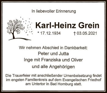 Traueranzeige von Karl-Heinz Grein von FNP