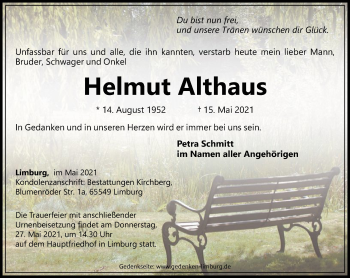 Traueranzeige von Helmut Althaus von FNP