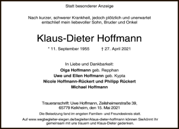 Traueranzeige von Klaus-Dieter Hoffmann von FNP