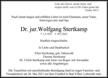 Traueranzeige von Wolfgang Stertkamp von FNP