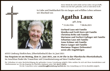 Traueranzeige von Agatha Laux von FNP