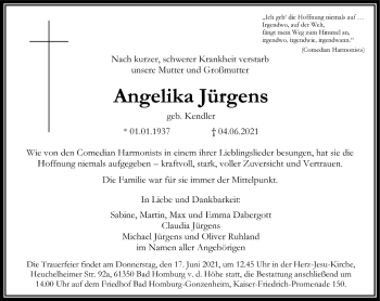 Traueranzeige von Angelika Jürgens von FNP