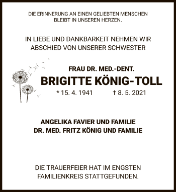 Traueranzeige von Brigitte König-Toll von FNP