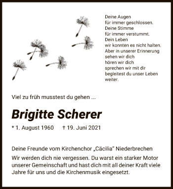 Traueranzeige von Brigitte Scherer von FNP