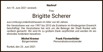 Traueranzeige von Brigitte Scherer von FNP