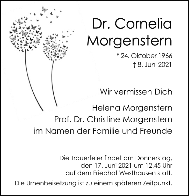  Traueranzeige für Cornelia Morgenstern vom 12.06.2021 aus FNP
