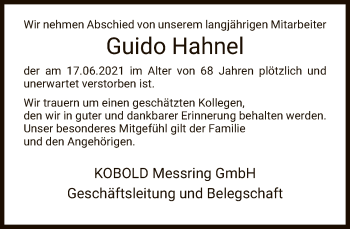 Traueranzeige von Guido Hahnel von FNP