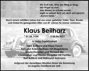 Traueranzeige von Klaus Beilharz von FNP