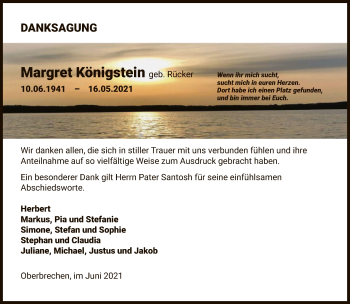 Traueranzeige von Margret Königstein von FNP