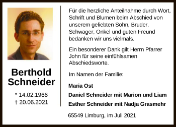 Traueranzeige von Berthold Schneider von FNP