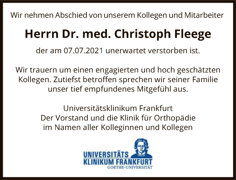  Traueranzeige für Christoph Fleege vom 17.07.2021 aus FNP