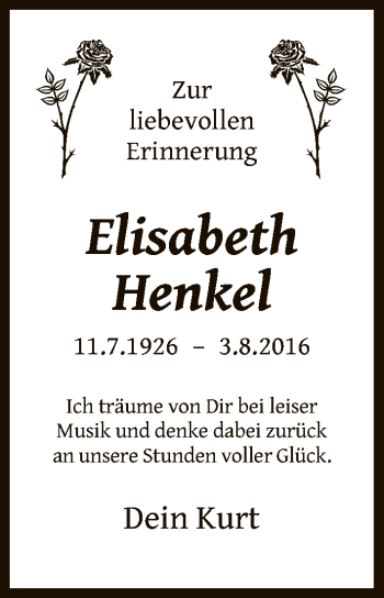 Traueranzeige von Elisabeth Henkel von FNP