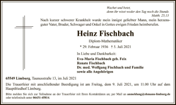 Traueranzeige von Heinz Fischbach von FNP