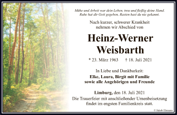 Traueranzeige von Heinz-Werner Weisbarth von FNP