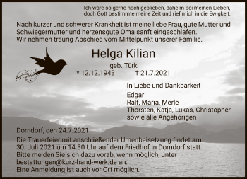 Traueranzeige von Helga Kilian von FNP