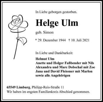 Traueranzeige von Helge Ulm von FNP