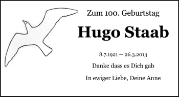 Traueranzeige von Hugo Staab von FNP