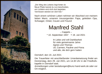 Traueranzeige von Manfred Stahl von FNP