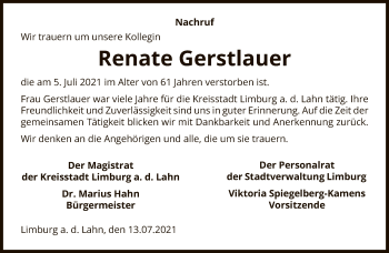 Traueranzeige von Renate Gerstlauer von FNP