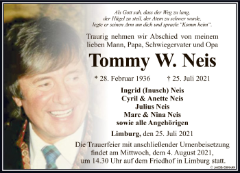 Traueranzeige von Tommy W. Neis von FNP