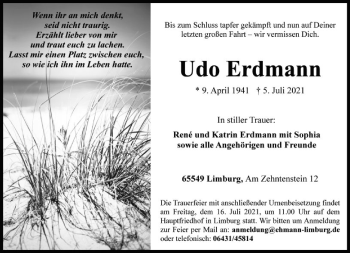 Traueranzeige von Udo Erdmann von FNP