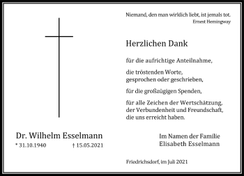 Traueranzeige von Wilhelm Esselmann von FNP