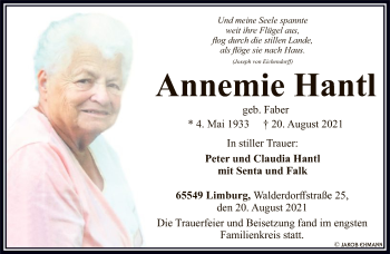 Traueranzeige von Annemie Hantl von FNP