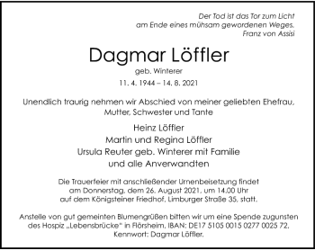 Traueranzeige von Dagmar Löffler von FNP