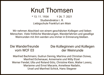 Traueranzeige von Knut Thomsen von FNP