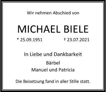 Traueranzeige von Michael Biele von FNP