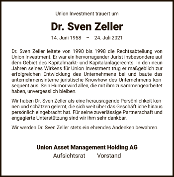 Traueranzeige von Sven Zeller von FNP