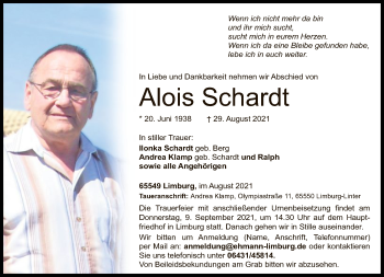 Traueranzeige von Aloys Schardt von FNP