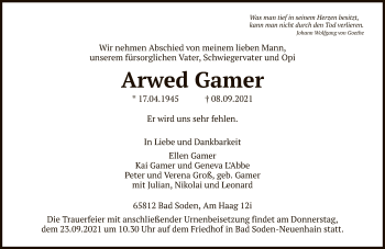 Traueranzeige von Arwed Gamer von FNP