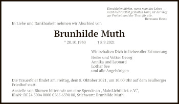 Traueranzeige von Brunhilde Muth von FNP