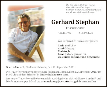 Traueranzeige von Gerhard Stephan von FNP