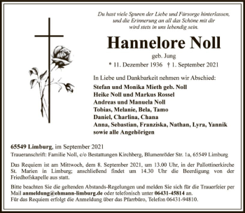 Traueranzeige von Hannelore Noll von FNP