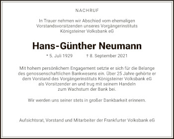 Traueranzeige von Hans-Günther Neumann von FNP