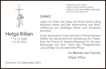 Traueranzeige von Helga Kilian von FNP