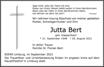 Traueranzeige von Jutta Bert von FNP